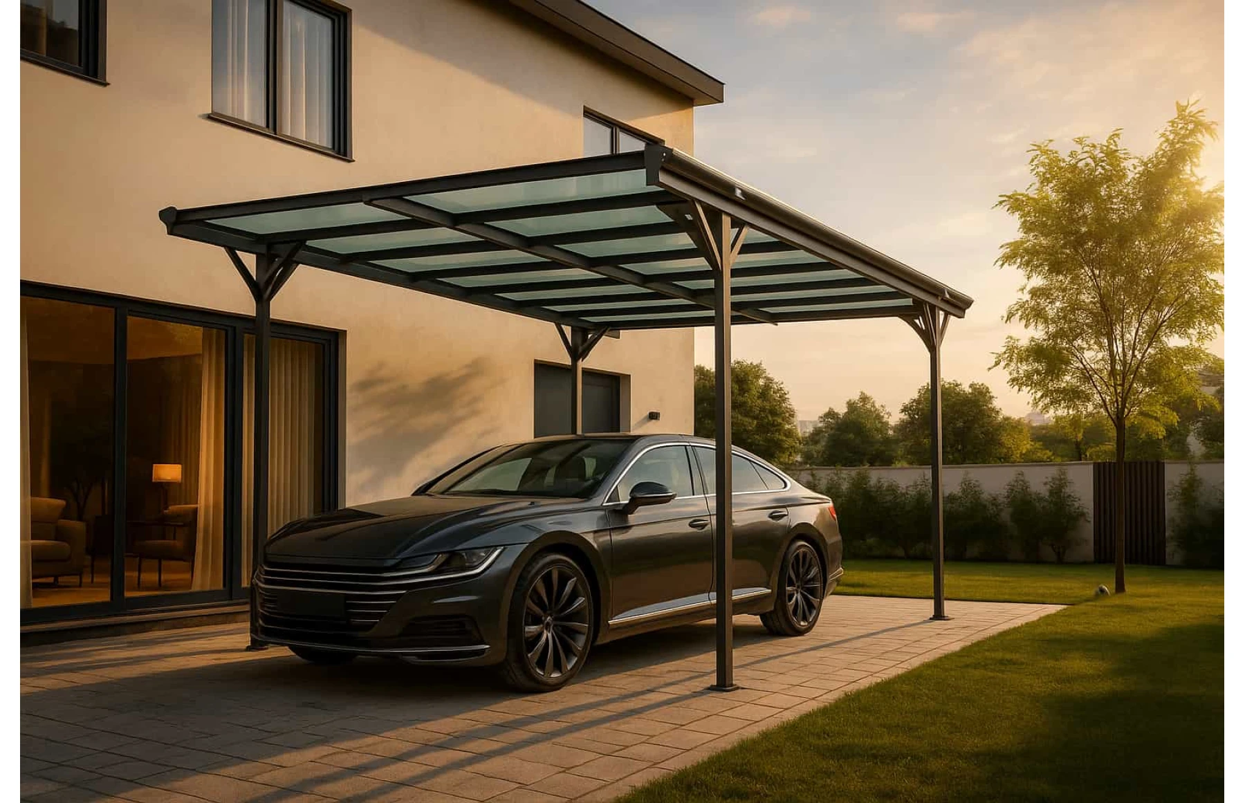 Copertina auto ALFA din aluminiu cu policarbonat, carport, 3050 x 5030 mm, Gri antracit RAL 7016