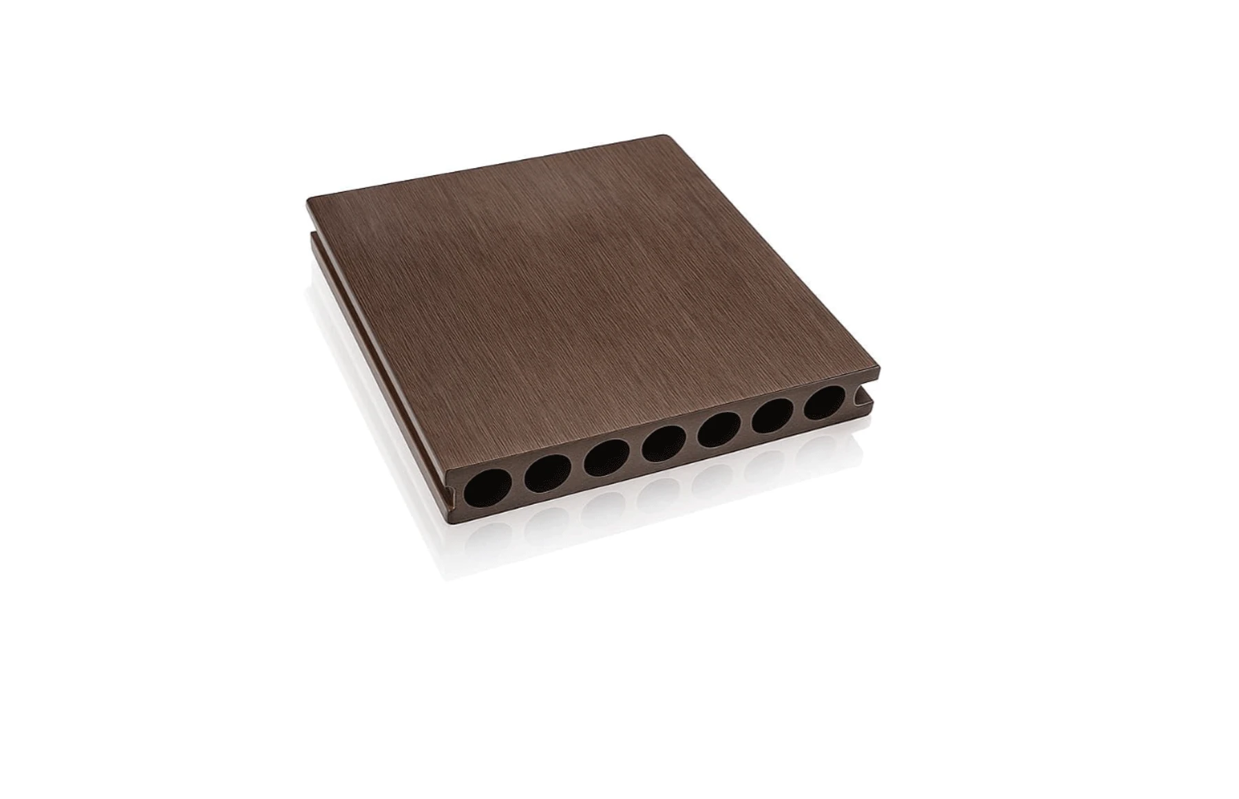 Placă Deck 3D cu 2 fete, din WPC 148x23mm, L 3800mm, Structura cu Gol Rotund pentru Rezistenta Sporita, o fata maro, o fata gri deschis