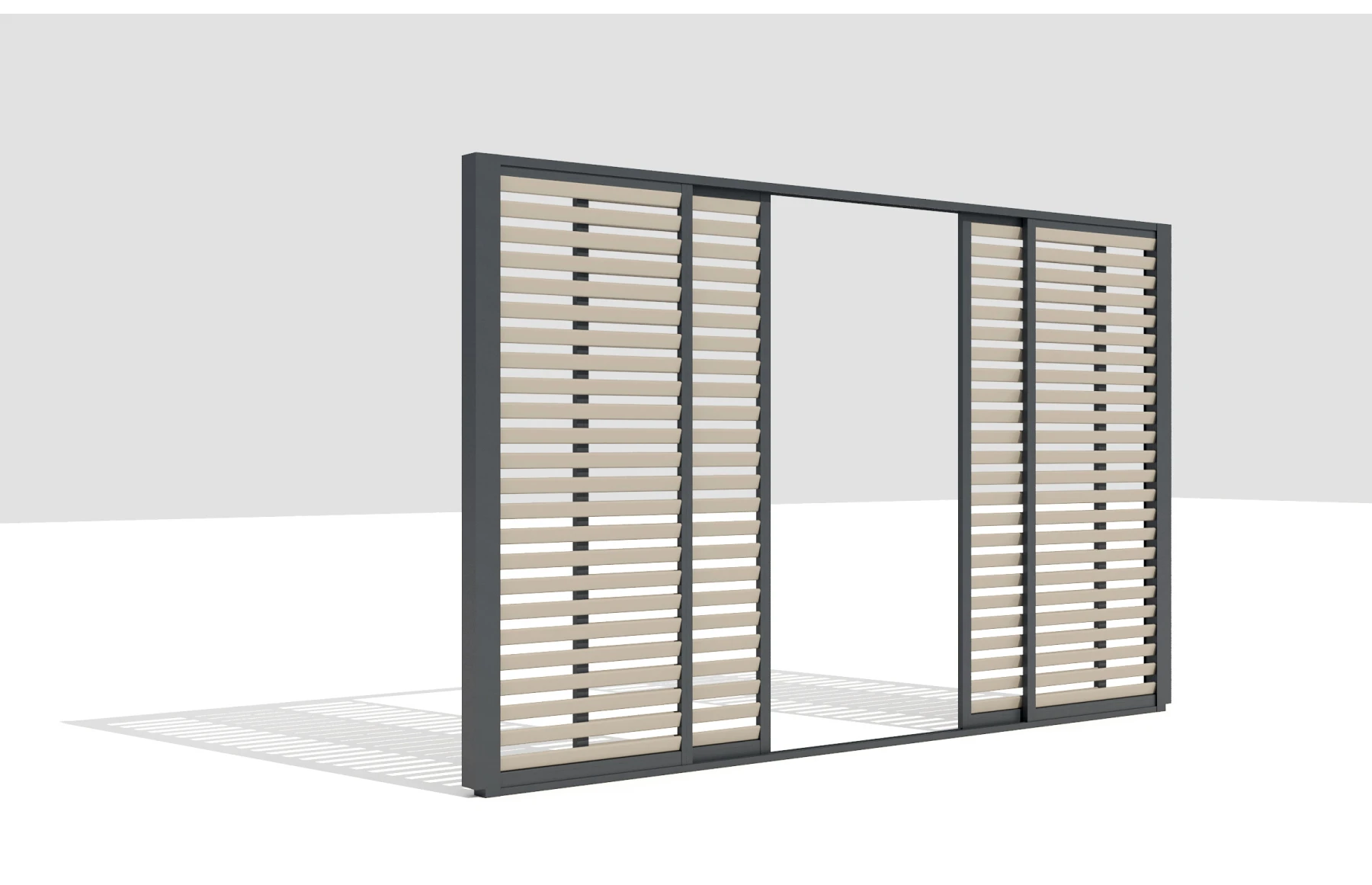 Paravan Culisant cu Jaluzele Fixe pentru Pergola, 3000x2500mm, Dimensiuni Panou 2688x2288mm, Culoare Bej 