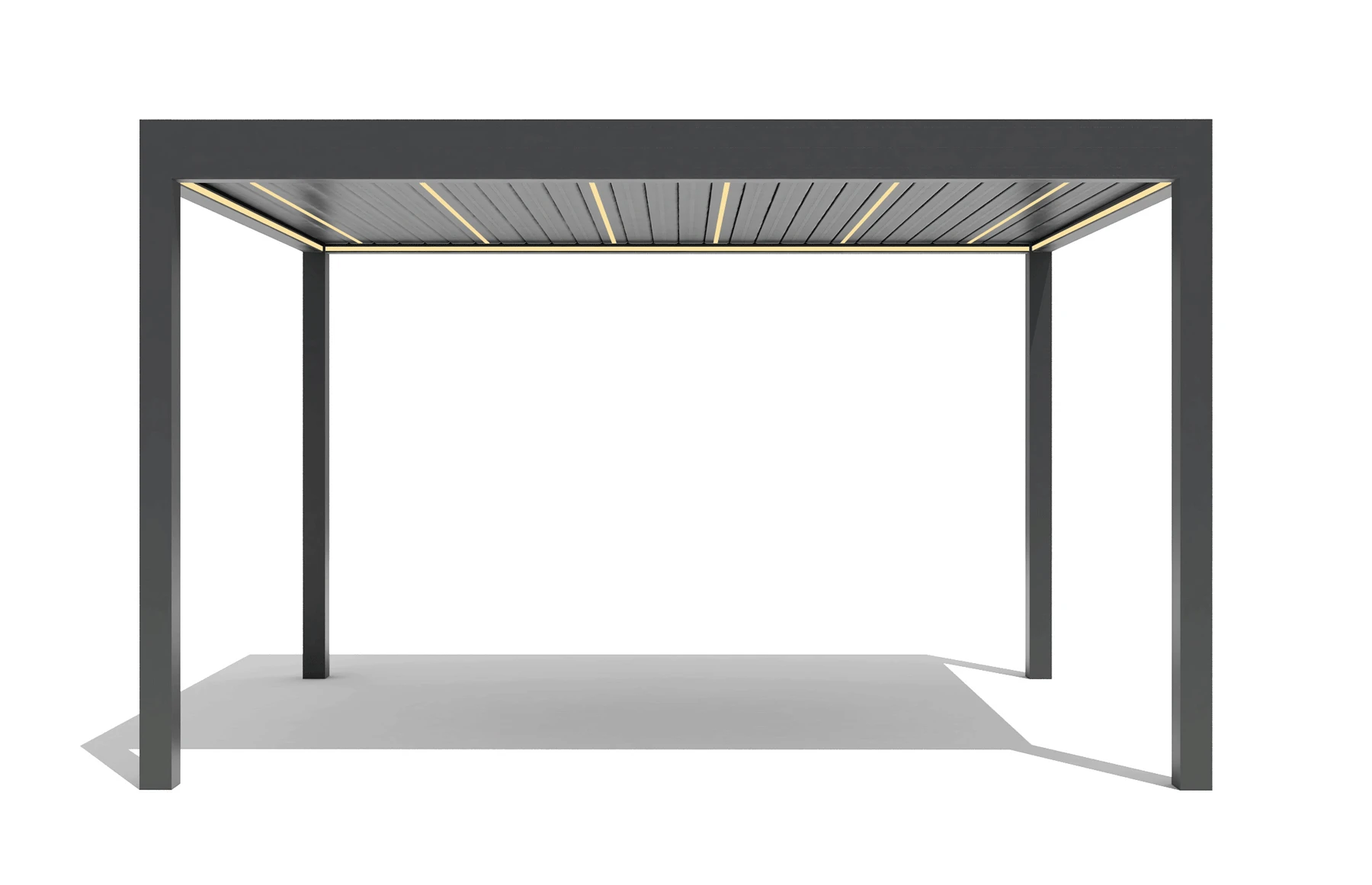 Pergola SUPREME din Aluminiu  Acoperis Reglabil cu Spuma Poliuretanica, Actionare Electrica, Senzor de Ploaie & LED | 3000x4000mm, Gri RAL 7016