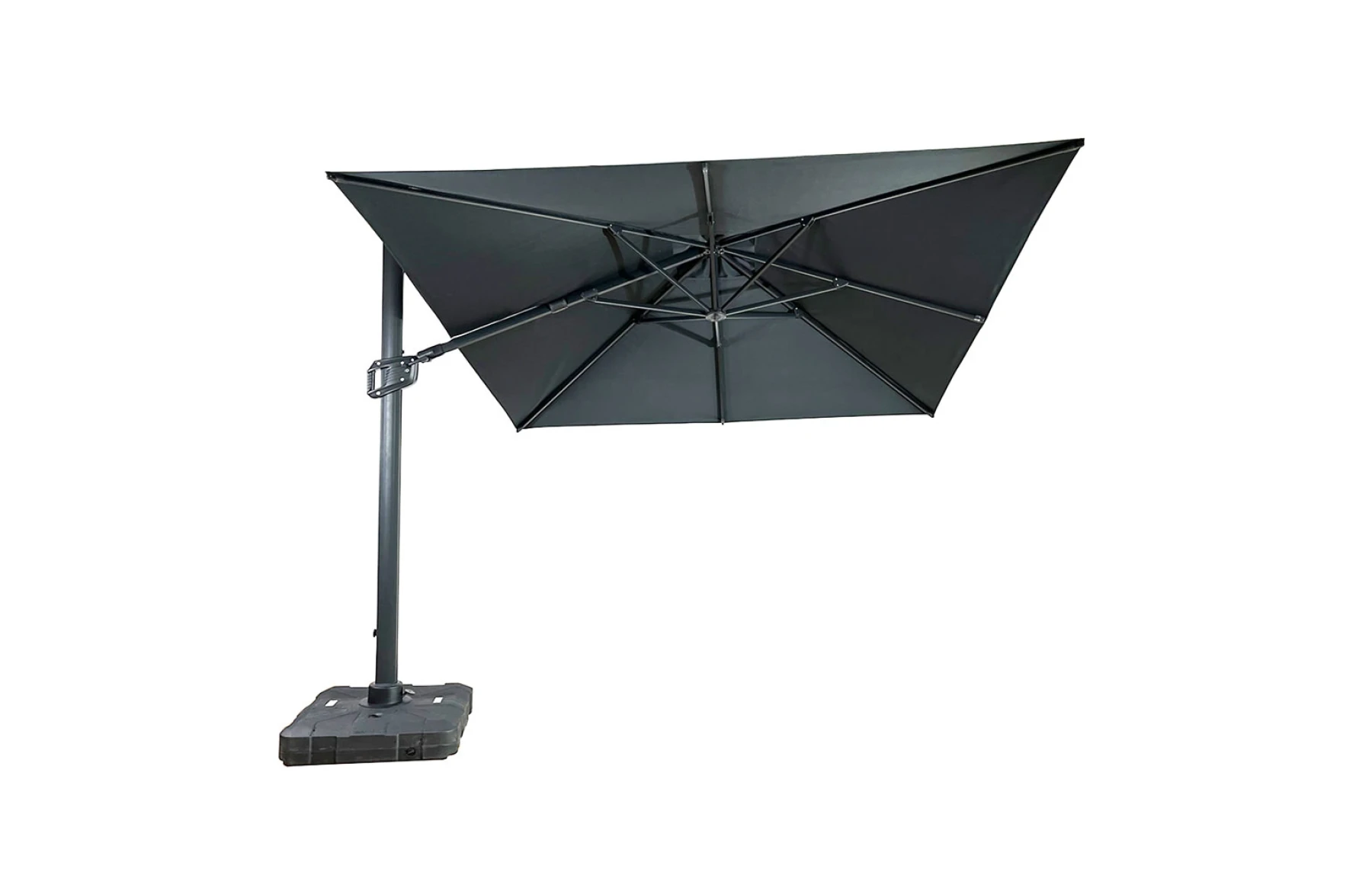 Umbrela de soare 3x3m pentru terasa si gradina, aluminiu, pliabila, culoare gri antracit, include suport de plastic
