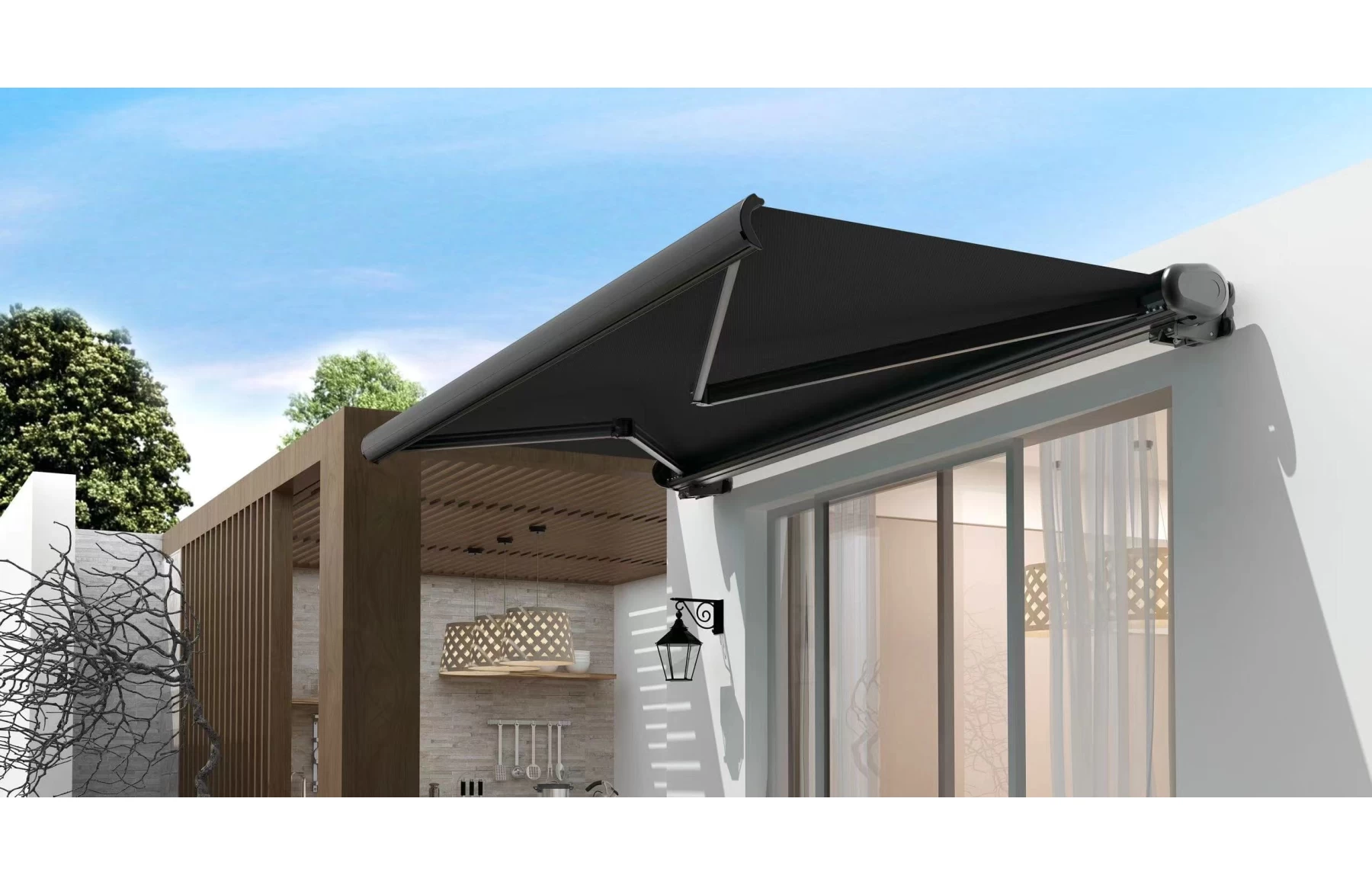 Marchiză/Copertină retractabilă PREMIUM, manuală cu braț articulat 3x2,5 m poliester dungi, aluminiu