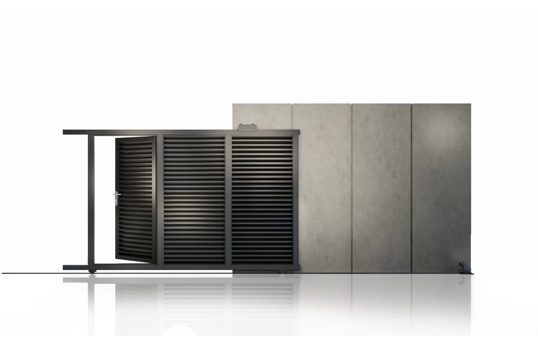 Poarta culisanta cu poarta pietonala integrata aluminiu, prefabricata, gri antracit, model Jaluzea Suprem, 3000x2000mm