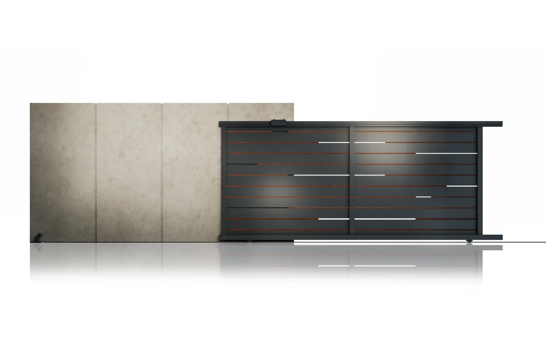 Poarta culisanta din aluminiu, prefabricata, model Ragnar, 3000x1800mm, insertii tip lemn aluminiu