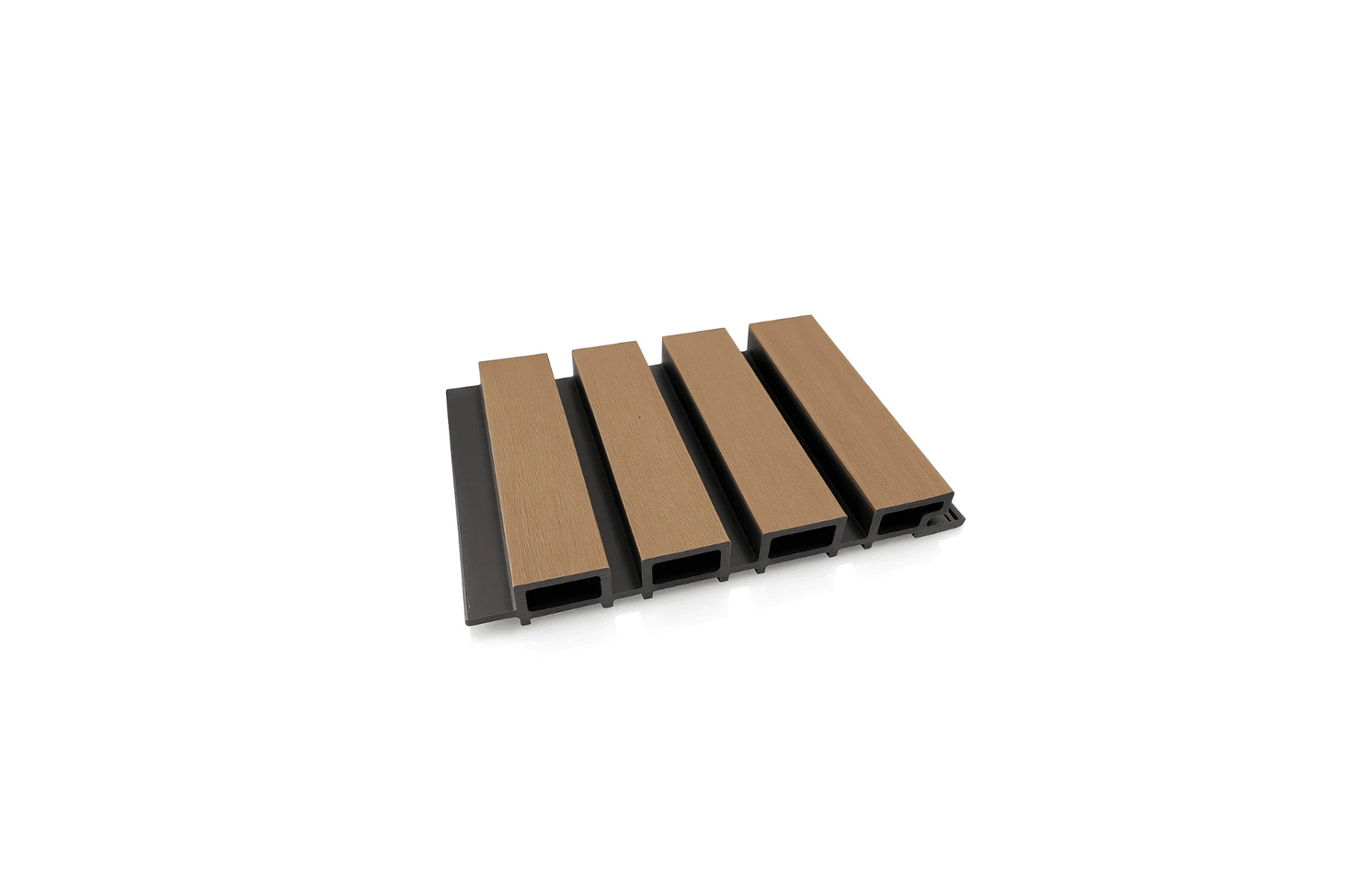 Riflaj WPC coextrudat canelat maro tec pe fond negru, Dimensiune: 219x26mm, Lungime 3600mm